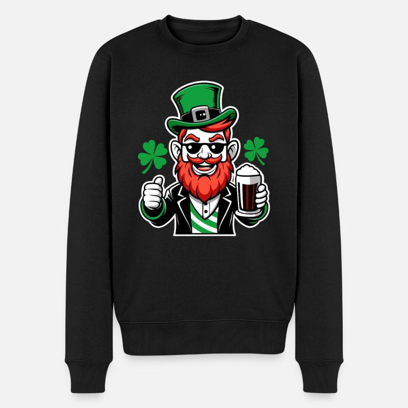 Leprechaun & Beer - Saint-Patrick - Irlande - Pull Premium bio Homme - noir