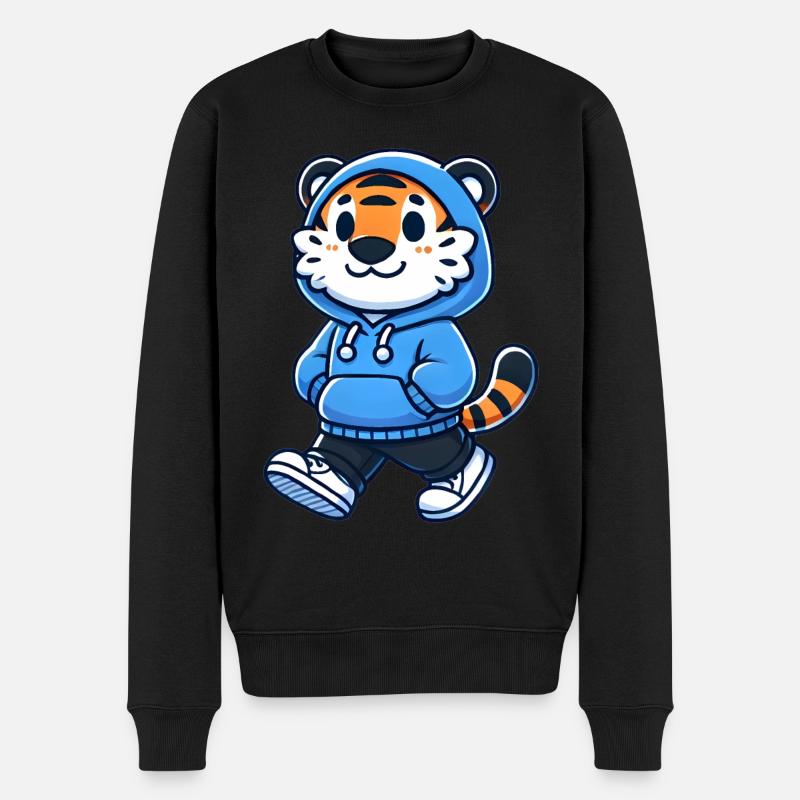 Cooles Tiger-Maskottchen im blauen Kapuzenpullover - Männer Premium Bio Pullover - Schwarz