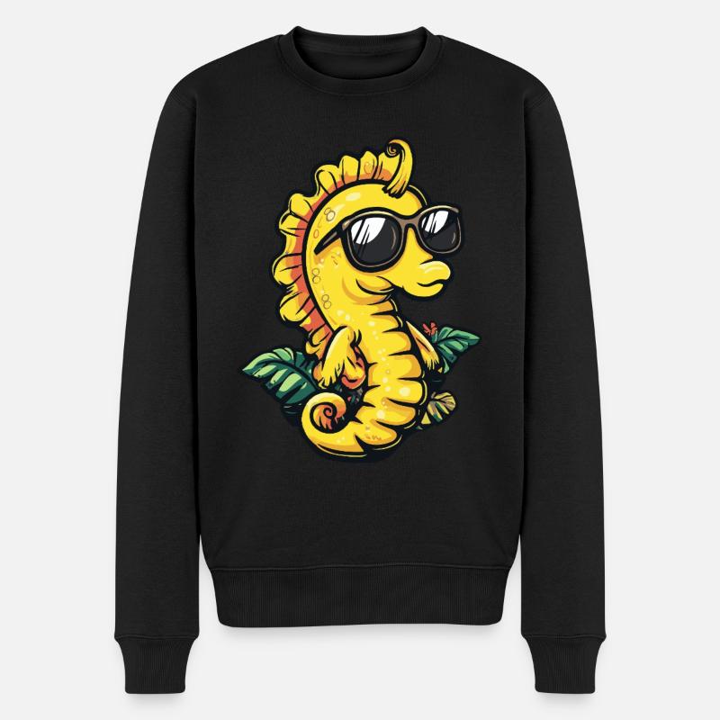 Seepferd Lustig Sommer - Männer Premium Bio Pullover - Schwarz