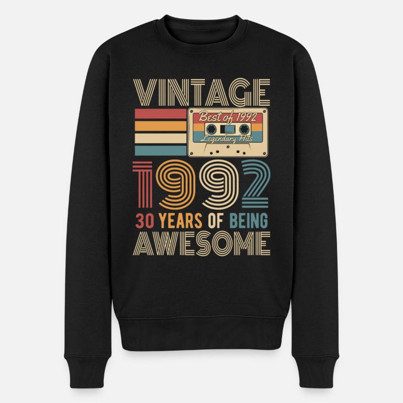 30 Geburtstag 1992 Vintage Jahrgang Retro Geschenk - Männer Premium Bio Pullover - Schwarz
