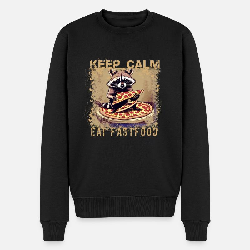 keep calm eat fastfood,pizza,waschbär,graffiti - Männer Premium Bio Pullover - Schwarz