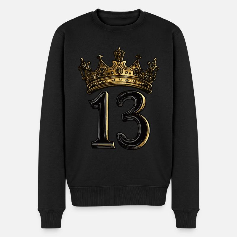 13 Zahl Krone - Männer Premium Bio Pullover - Schwarz