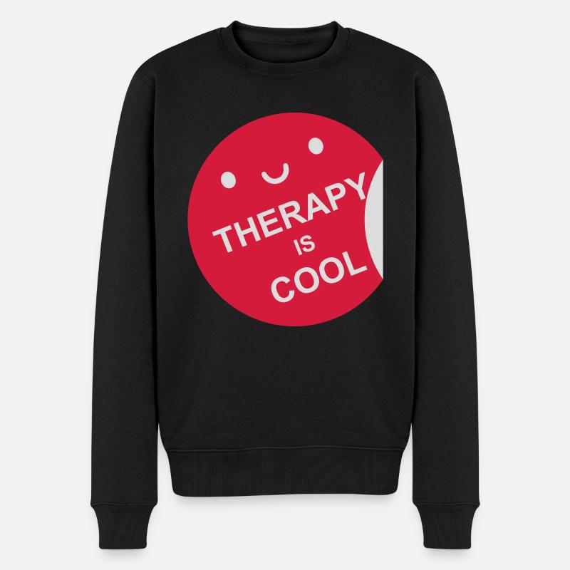therapy is cool Zitat - Männer Premium Bio Pullover - Schwarz