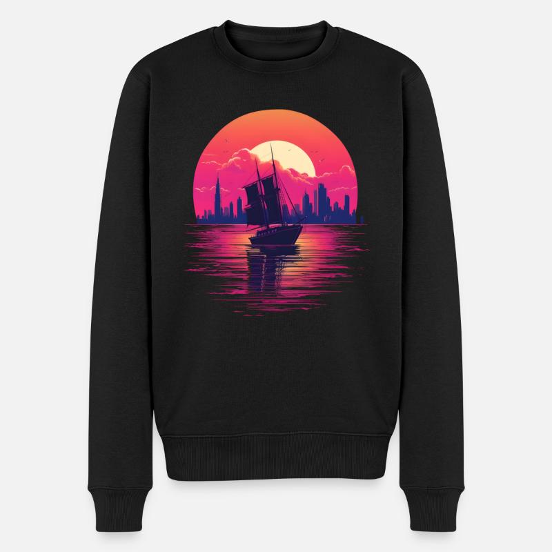 Synthwave sailing ship - Männer Premium Bio Pullover - Schwarz