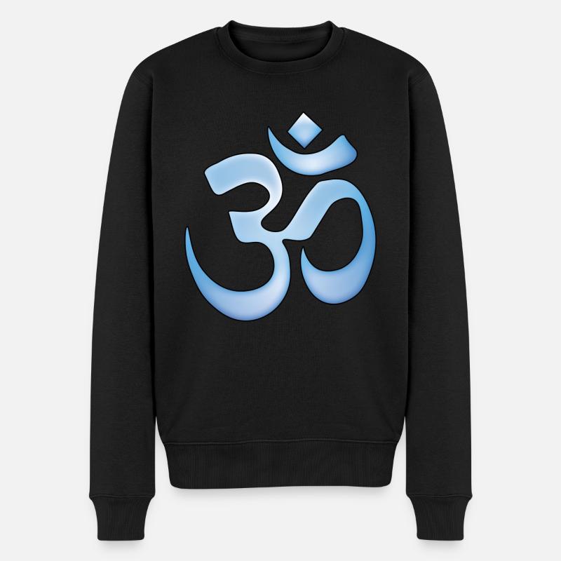 Om (Aum) blaues Symbol - Männer Premium Bio Pullover - Schwarz