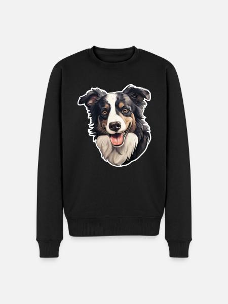 Border Collie Head - Men's Premium Organic Jumper - black