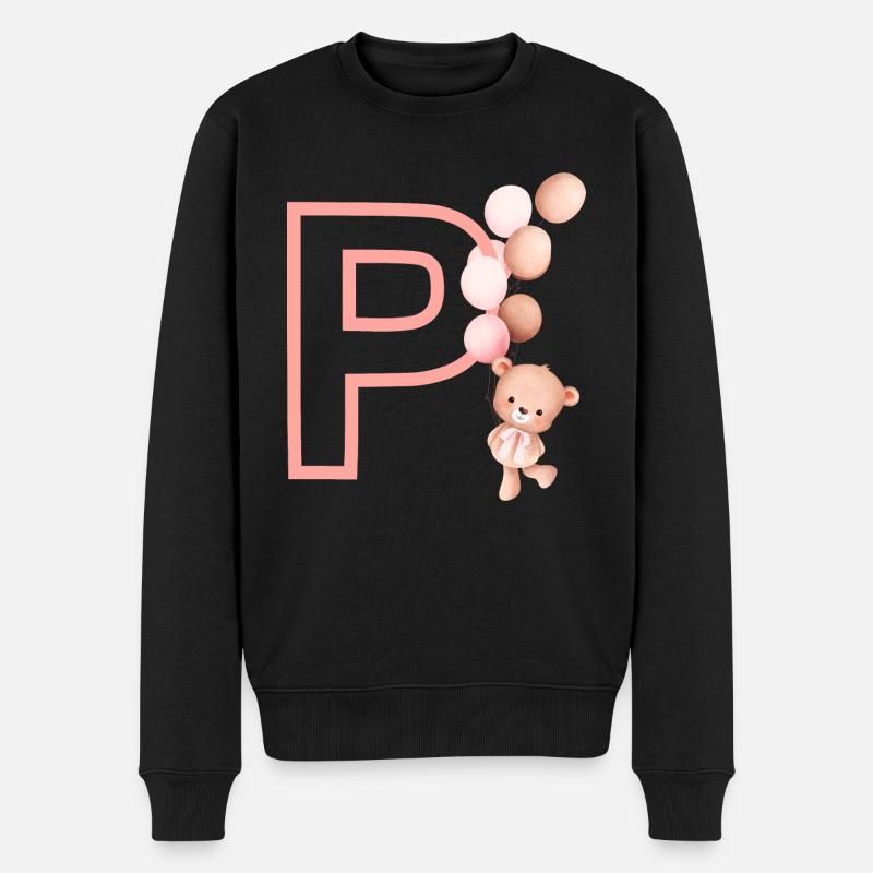 Rosa Bär Buchstabe P - Männer Premium Bio Pullover - Schwarz