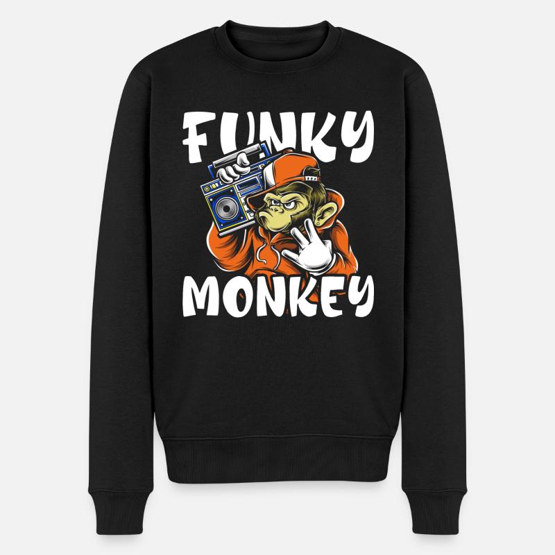 Affe Funk - Männer Premium Bio Pullover - Schwarz