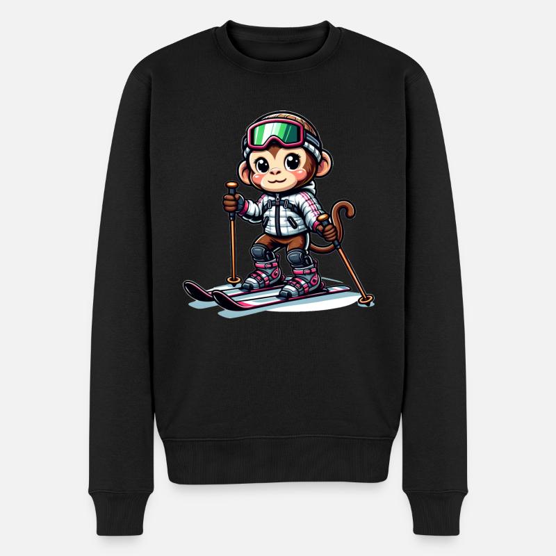 Cute Skier Monkey - Männer Premium Bio Pullover - Schwarz