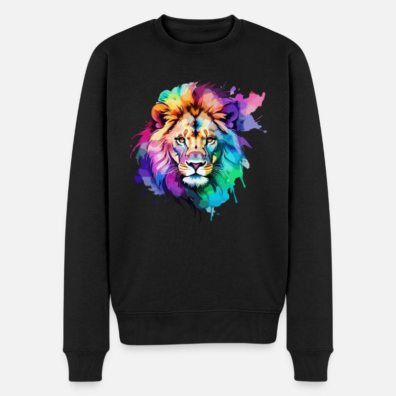 Tête de lion colorée - Pull Premium bio Homme - noir