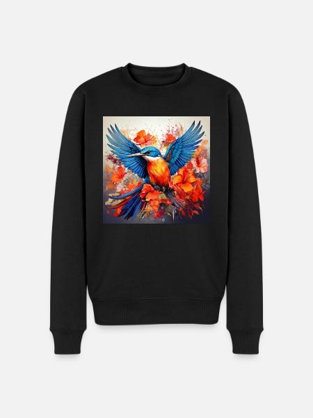 IJsvogel, kolibrie, hibiscus, bloemen, kleurrijke, schilderen - Mannen Premium Bio sweater - zwart