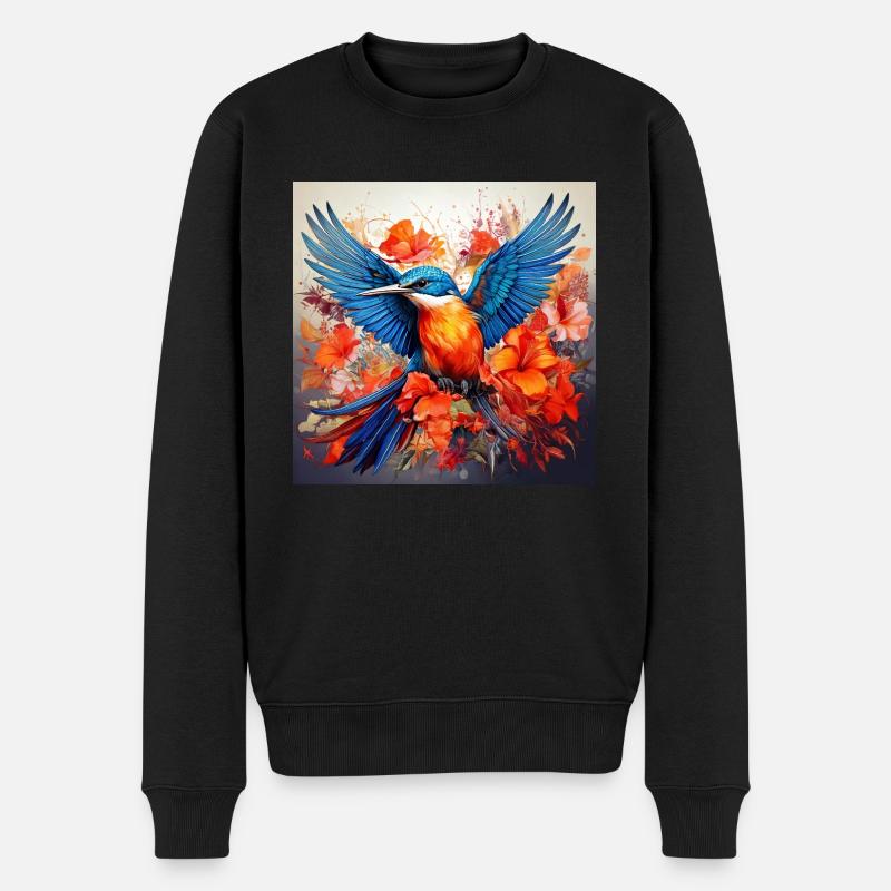 Eisvogel,Kolibri, Hibiskus,Blumen,bunt,malerei - Männer Premium Bio Pullover - Schwarz