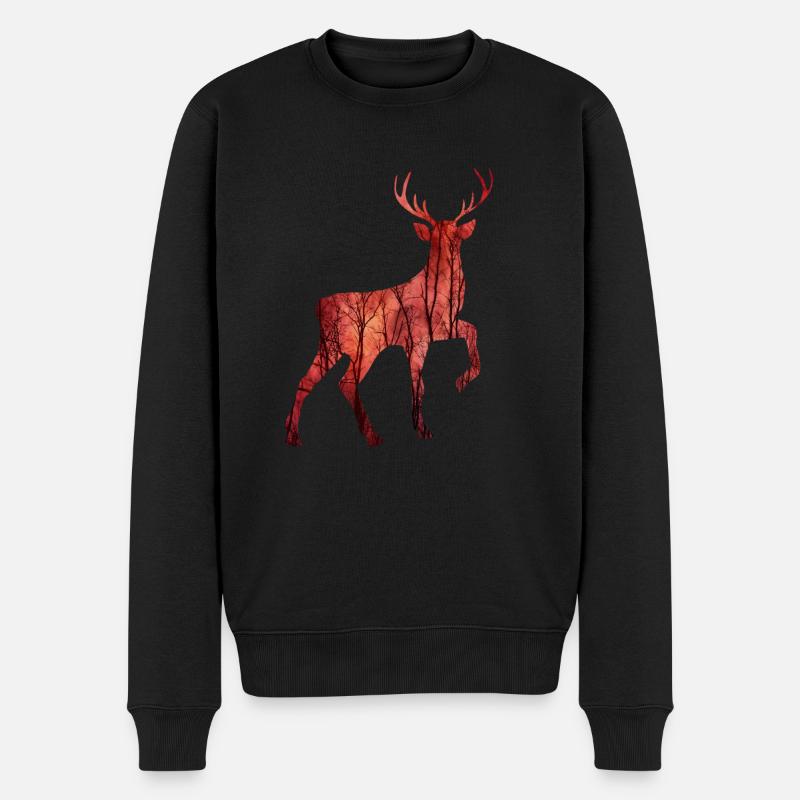 hirsch - Männer Premium Bio Pullover - Schwarz