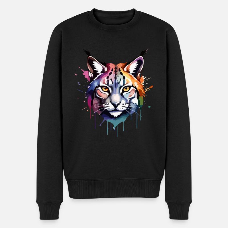 Luchs, Katze, Cool, Cool, Bunt, Aquarell - Männer Premium Bio Pullover - Schwarz