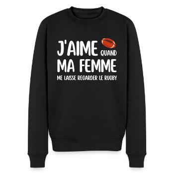 J'aime quand ma femme me laisse regarder le rugby - Pull Premium bio Homme - noir - Devant - Nico (187cm)