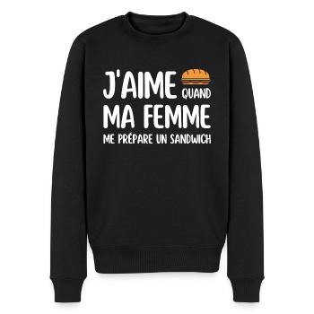 J'aime quand ma femme me prépare un sandwich - Pull Premium bio Homme - noir - Devant - Nico (187cm)