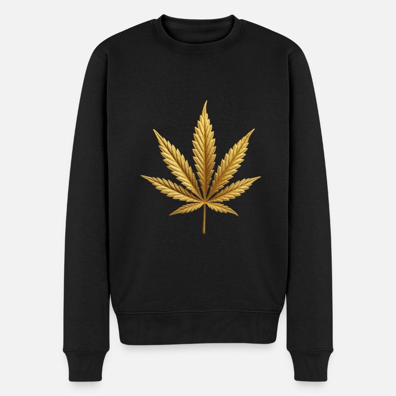 Goldenes Hanfblatt - Männer Premium Bio Pullover - Schwarz