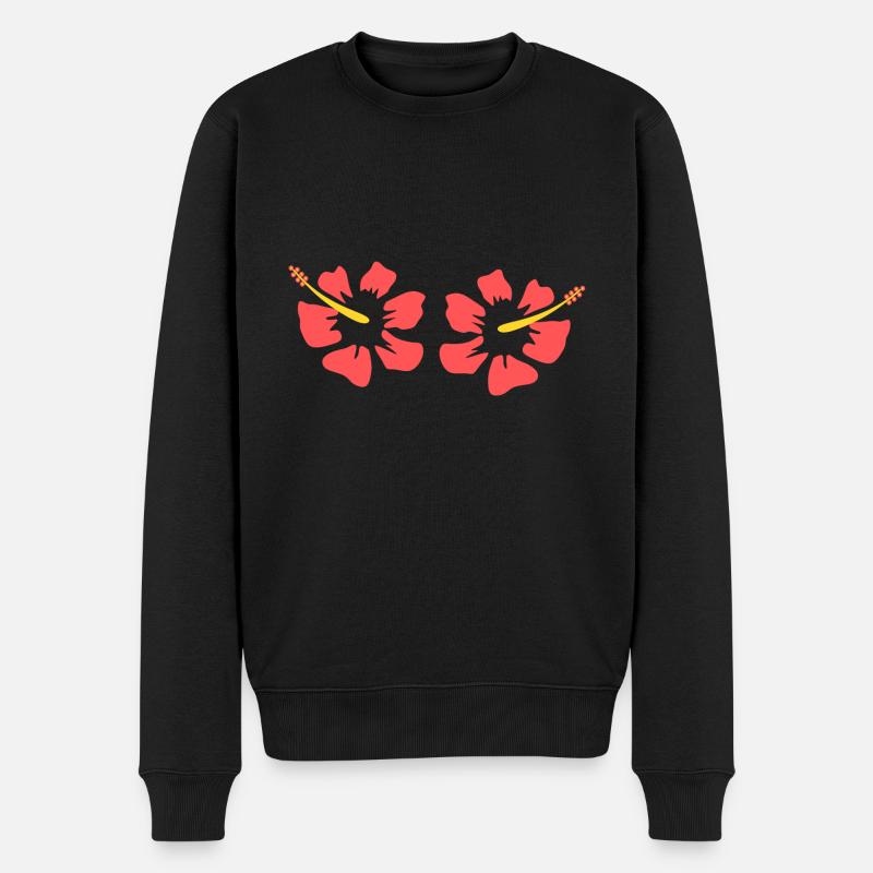 Hibiskus.Hibiskusblüten Hawaiiblume Urlaubsoutfit - Männer Premium Bio Pullover - Schwarz