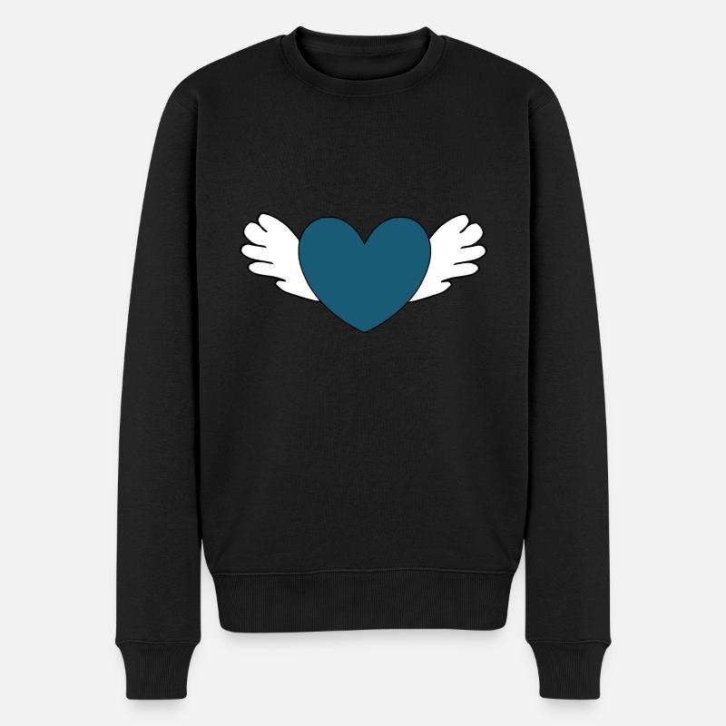 blaues Herz mit Flügeln Valentinstag - Männer Premium Bio Pullover - Schwarz