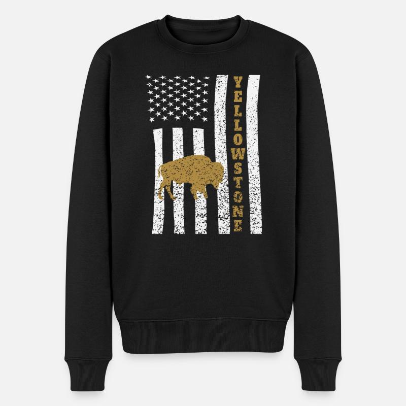 Amerikanische Flagge des gelben Büffels - Männer Premium Bio Pullover - Schwarz