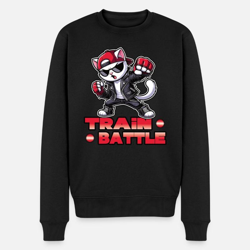 Train Battle Kampfkatze - Männer Premium Bio Pullover - Schwarz