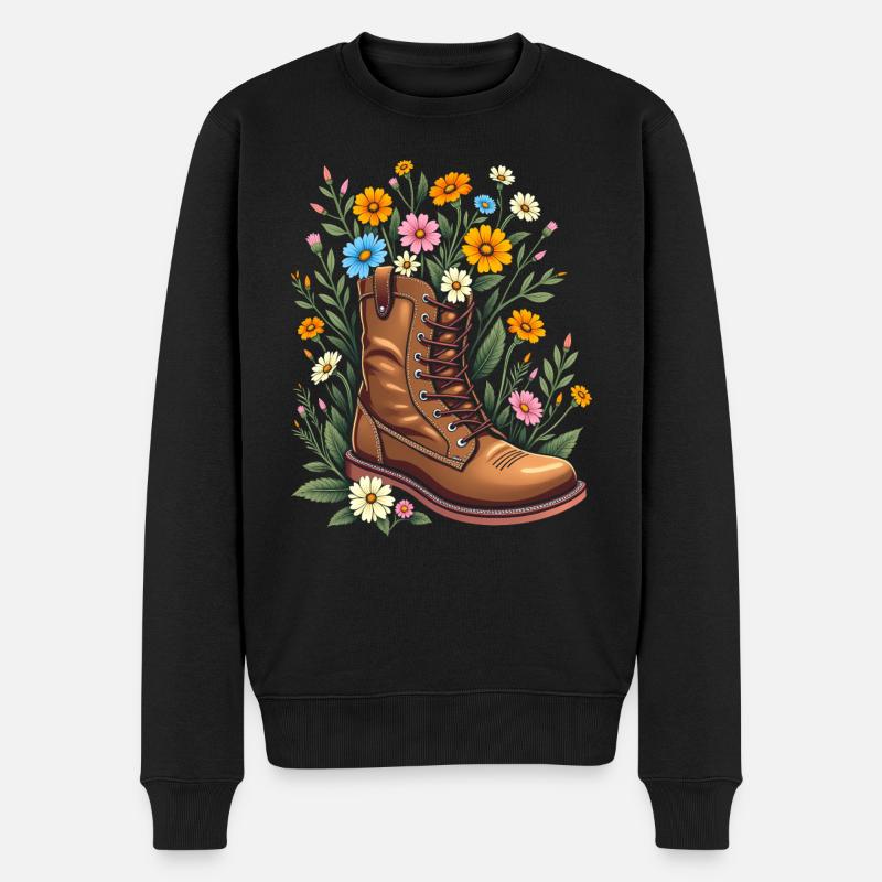 Wanderstiefel Schuh Floral Flower Power Hiker - Männer Premium Bio Pullover - Schwarz