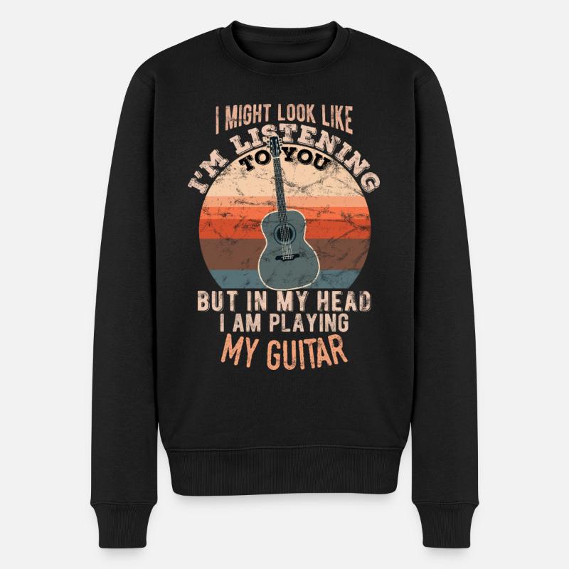 In my head I am playing my Guitar - Männer Premium Bio Pullover - Schwarz