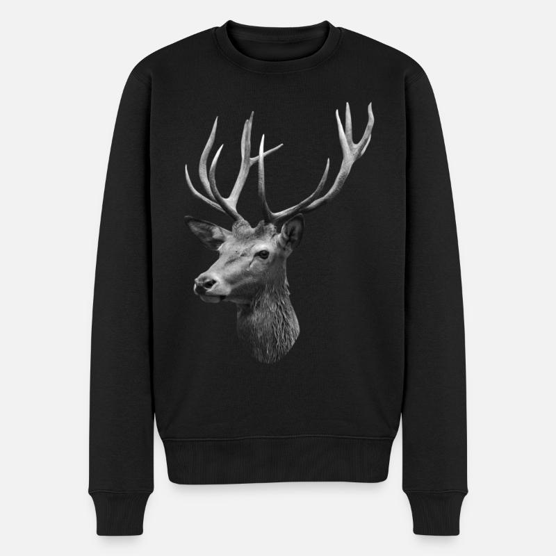 Hirschkopf - Männer Premium Bio Pullover - Schwarz