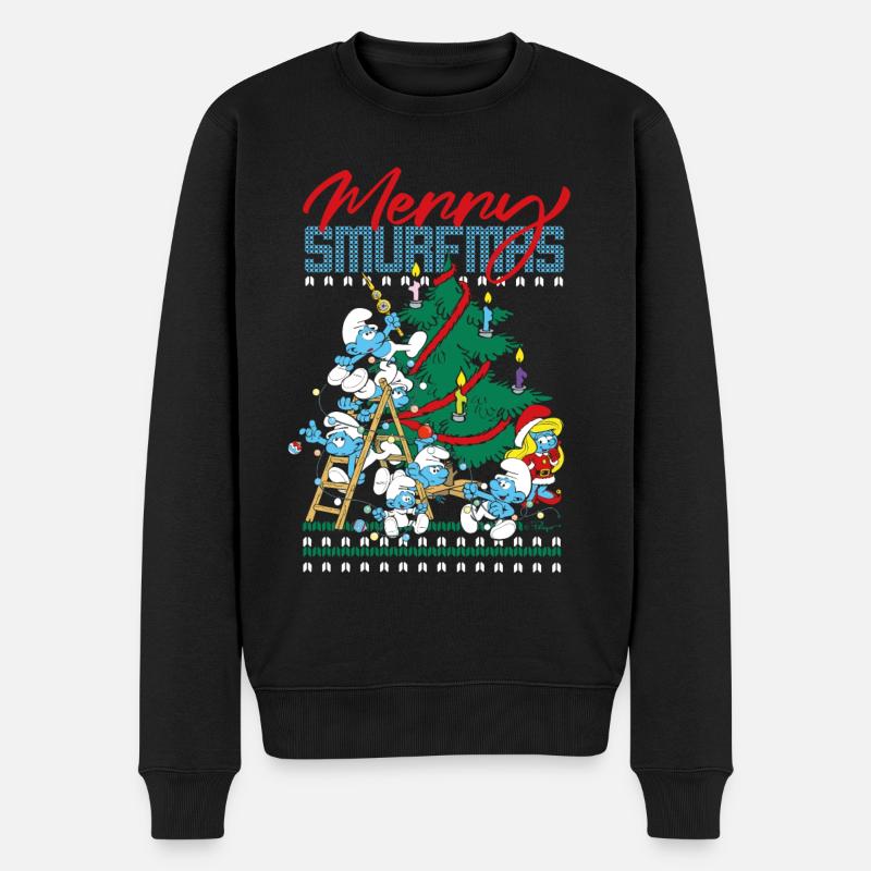 Die Schlümpfe Merry Smurfmas Ugly Christmas Design - Männer Premium Bio Pullover - Schwarz