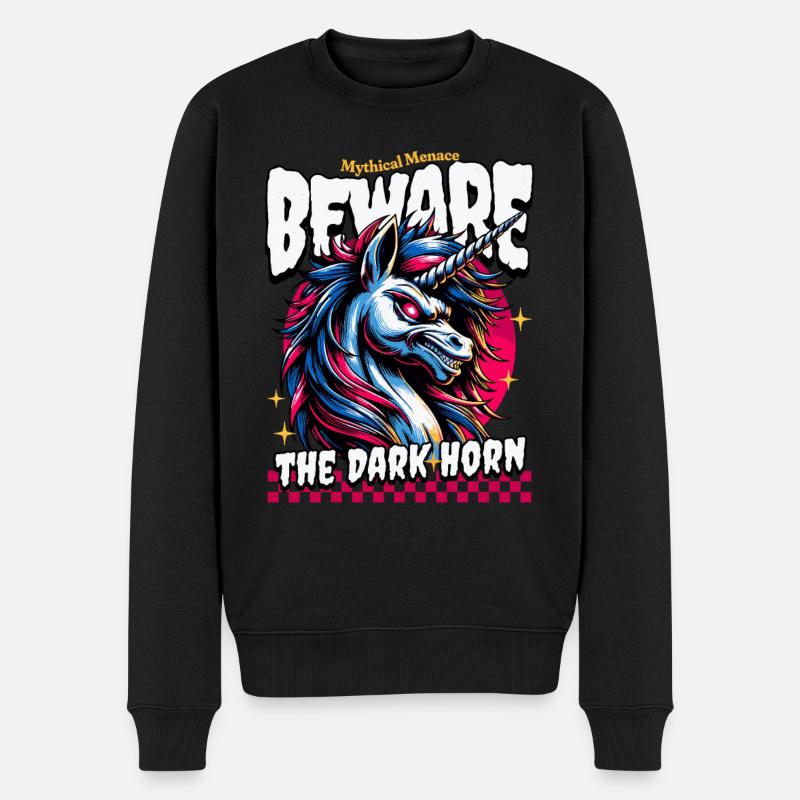 BEWARE THE DARK UNICORN Mythical Menace - Männer Premium Bio Pullover - Schwarz