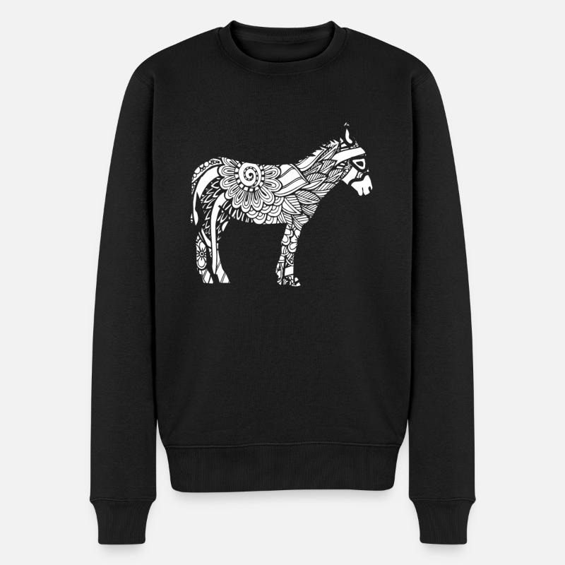 Esel Esel Blumenmuster - Männer Premium Bio Pullover - Schwarz