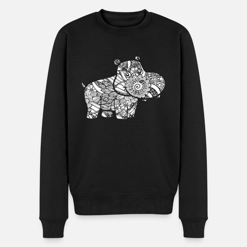 Hippo Hippo Blumenmuster - Männer Premium Bio Pullover - Schwarz