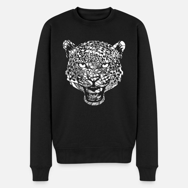 Leopard Leopard Blumenmuster - Männer Premium Bio Pullover - Schwarz