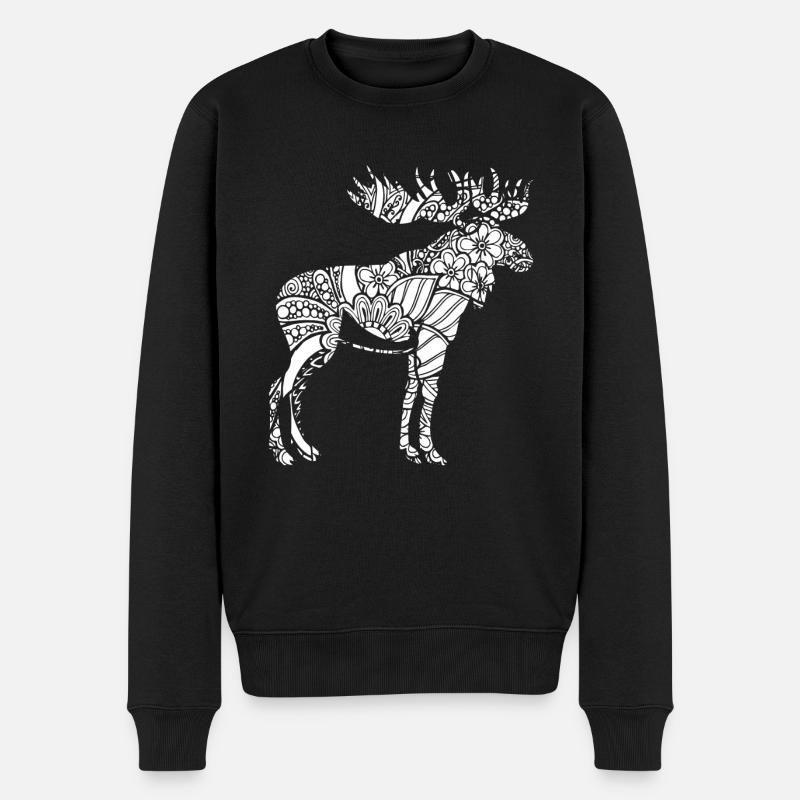Elch Elch Blumenmuster - Männer Premium Bio Pullover - Schwarz