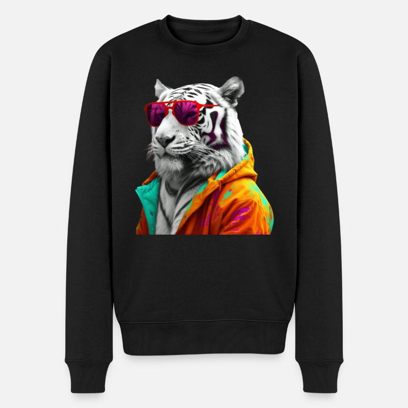Tiger mit Sonnenbrille Bunt Coole Tiger Waldtier - Männer Premium Bio Pullover - Schwarz