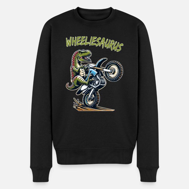 Wheelie Dinosaurier Motorrad Motocross Dino Kinder - Männer Premium Bio Pullover - Schwarz