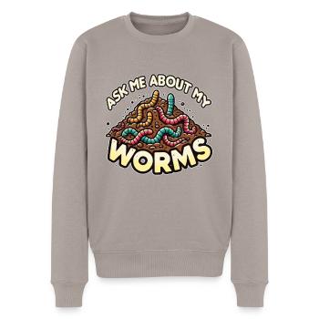 Frag mich nach meinem Worms Funny Komposter Gardening - Männer Premium Bio Pullover - Taupe - Vorne - Nico (187cm)