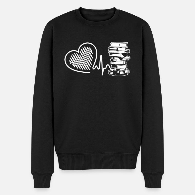 I Love Reading Heartbeat - Men's Premium Organic Jumper - black