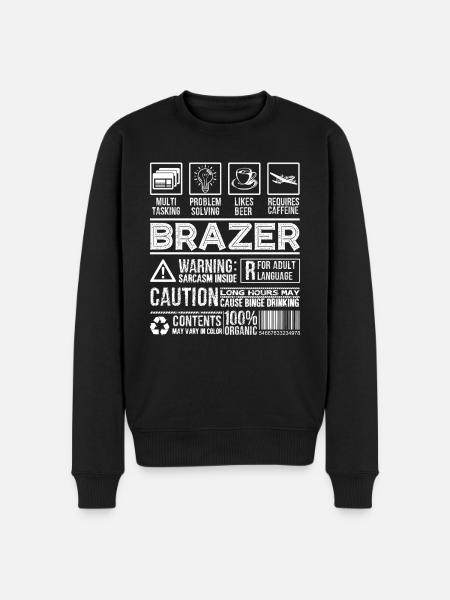 Brazer Caution Warning Sarcasm Inside - Men's Premium Organic Jumper - black