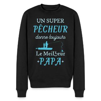Super Papa Pêcheur Meilleur Cadeau Fete Des Peres - Pull Premium bio Homme - noir - Devant - Nico (187cm)
