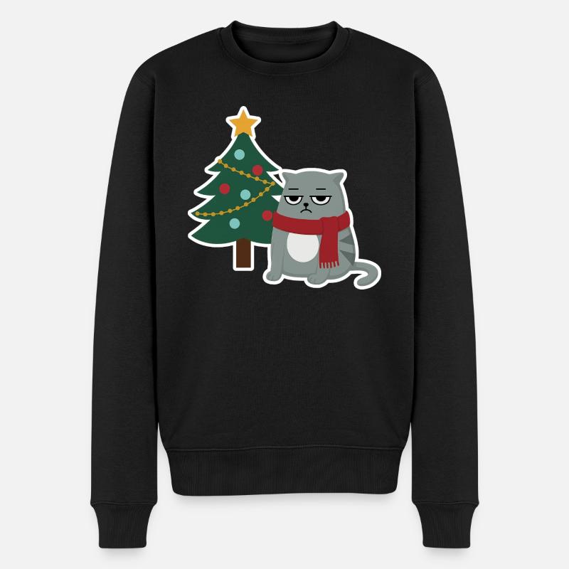 Cat Grumpy Christmas - Männer Premium Bio Pullover - Schwarz