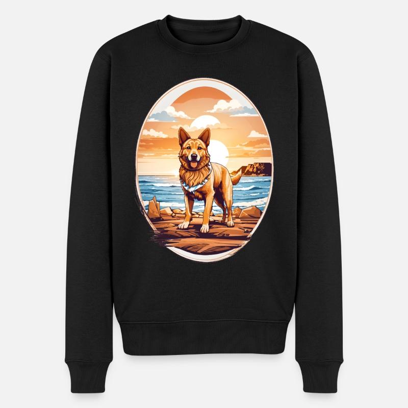 Hund am Strand - Männer Premium Bio Pullover - Schwarz