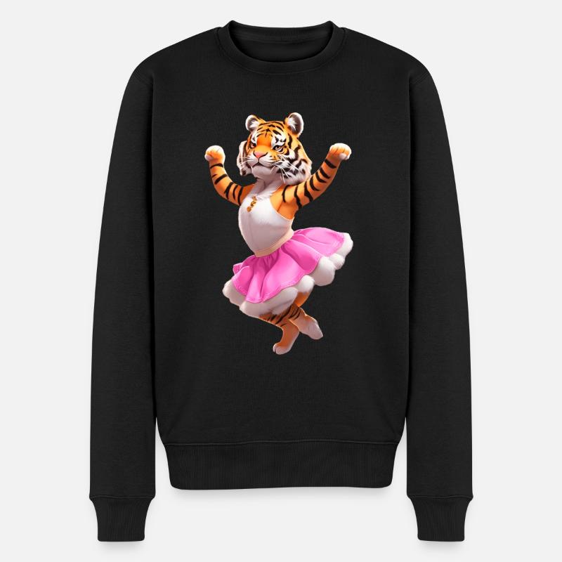 Tanzender Tiger im Ballettkleid | Ballerina - Männer Premium Bio Pullover - Schwarz