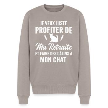 retraite et faire des câlins à mon chat - humour - Pull Premium bio Homme - taupe - Devant - Nico (187cm)