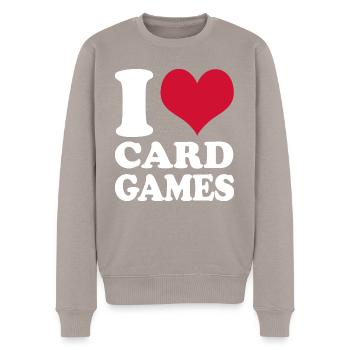 I Love Card Games - Men's Premium Organic Jumper - taupe - Front - Nico (187cm)