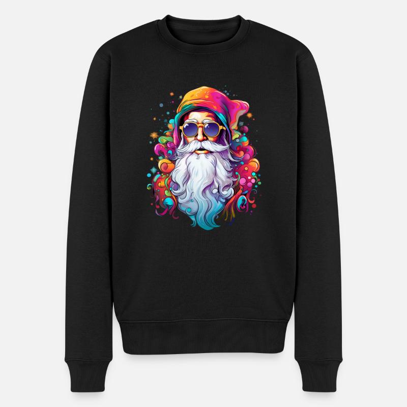 Psychedelischer Weihnachtsmann - Männer Premium Bio Pullover - Schwarz