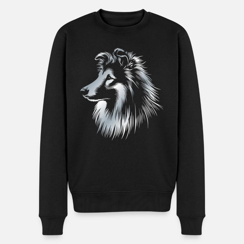 Sheltie | Shetland Sheepdog Hundekopf silber - Männer Premium Bio Pullover - Schwarz