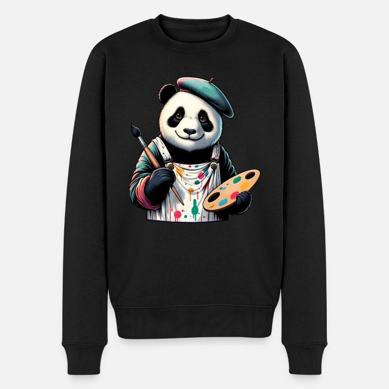 Cute Panda Artist - Männer Premium Bio Pullover - Schwarz