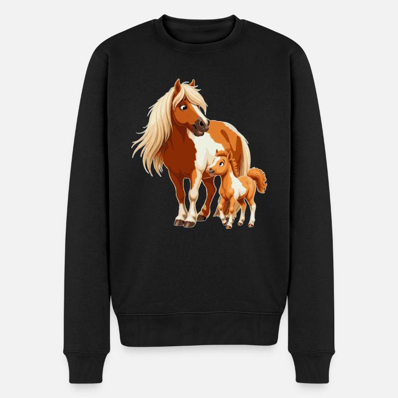Poney Shetland avec poulain - Pull Premium bio Homme - noir