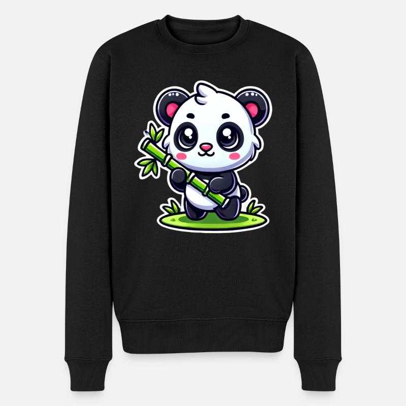 Panda mignon avec bambou - Pull Premium bio Homme - noir